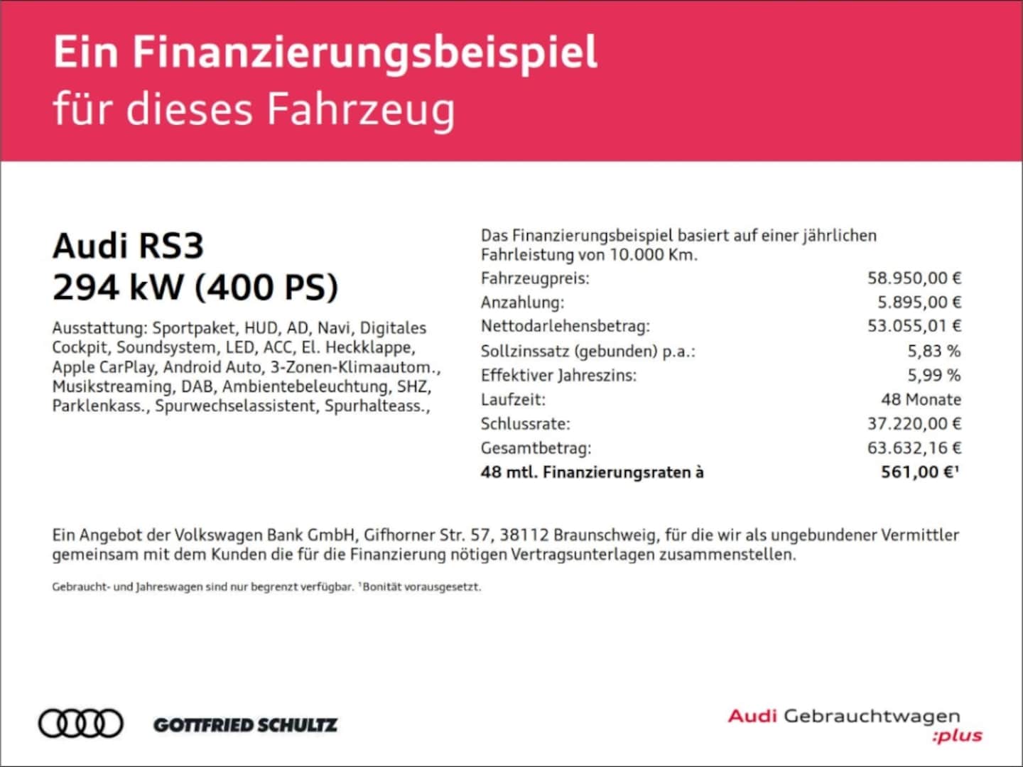Bild über Audi RS 3 Sportback TFSI quattro S tronic - für weitere Informationen kontaktieren Sie den Audi Partner