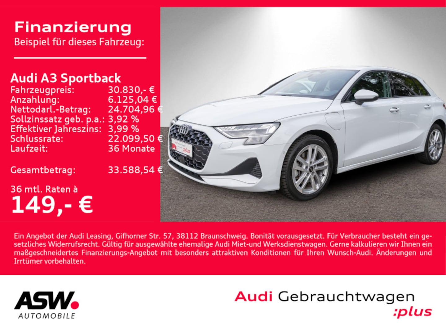 Bild über Audi A3 Sportback TFSI e TFSI e 150 kW S tronic - für weitere Informationen kontaktieren Sie den Audi Partner