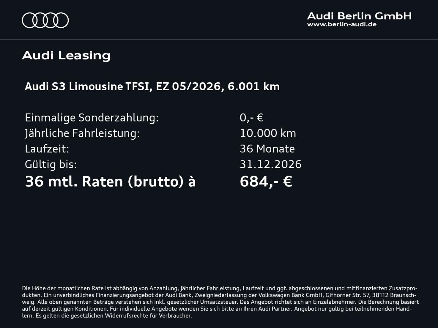 Bild über Audi S3 Limousine TFSI quattro S tronic - für weitere Informationen kontaktieren Sie den Audi Partner