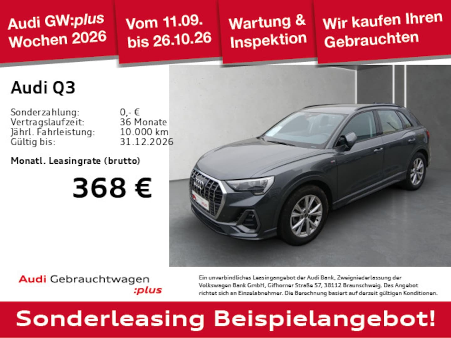 Bild über Audi Q3 TFSI 110 kW S tronic - für weitere Informationen kontaktieren Sie den Audi Partner
