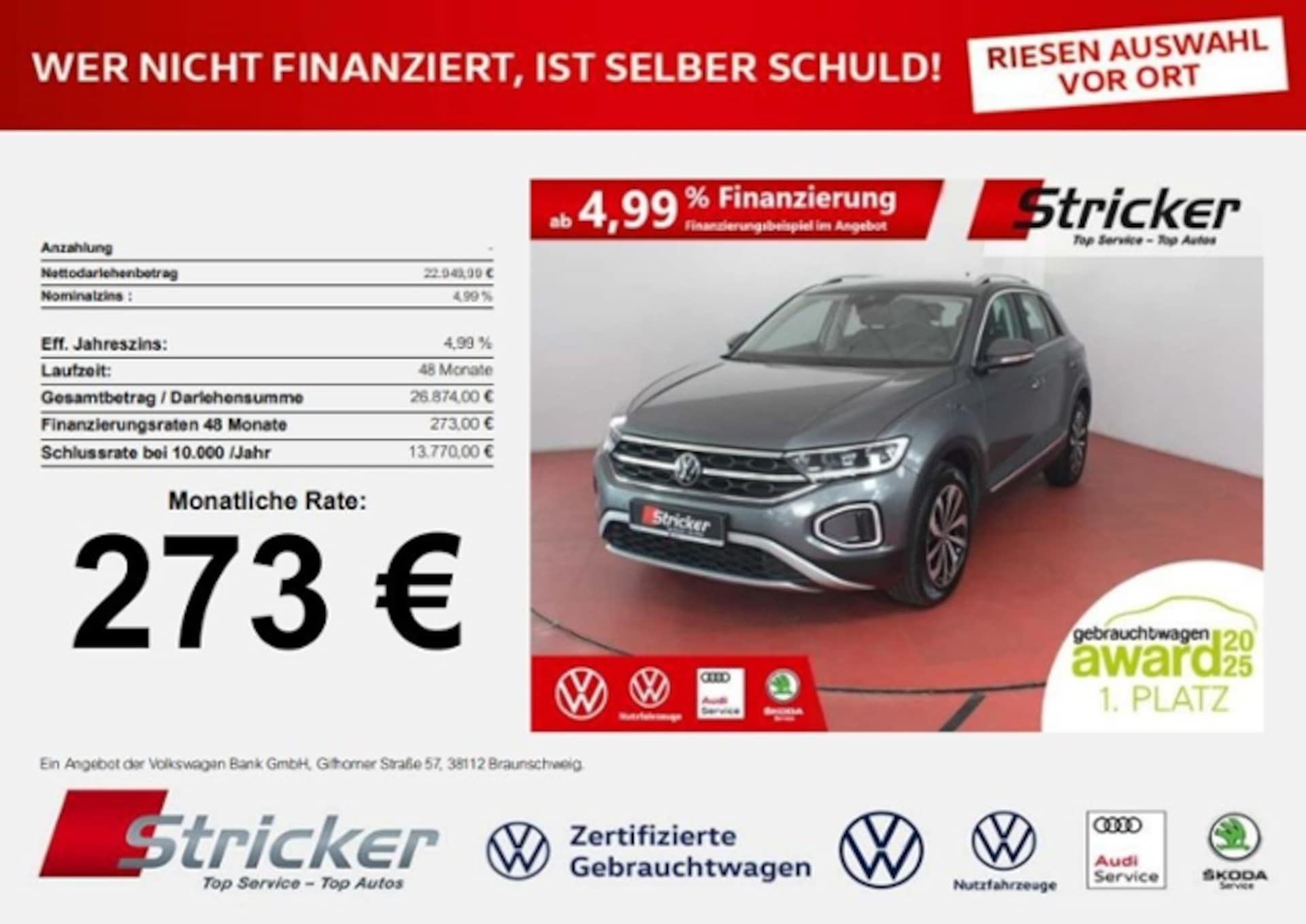 Volkswagen T-Roc 2022 — 1.5 TSI DSG 273,-ohne Anzahlung Kamera AHK