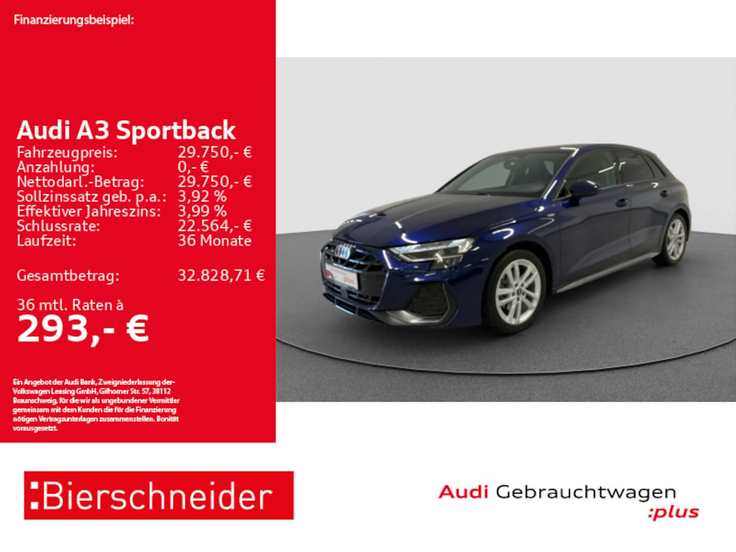 Bild über Audi A3 Sportback TFSI 110 kW S tronic - für weitere Informationen kontaktieren Sie den Audi Partner