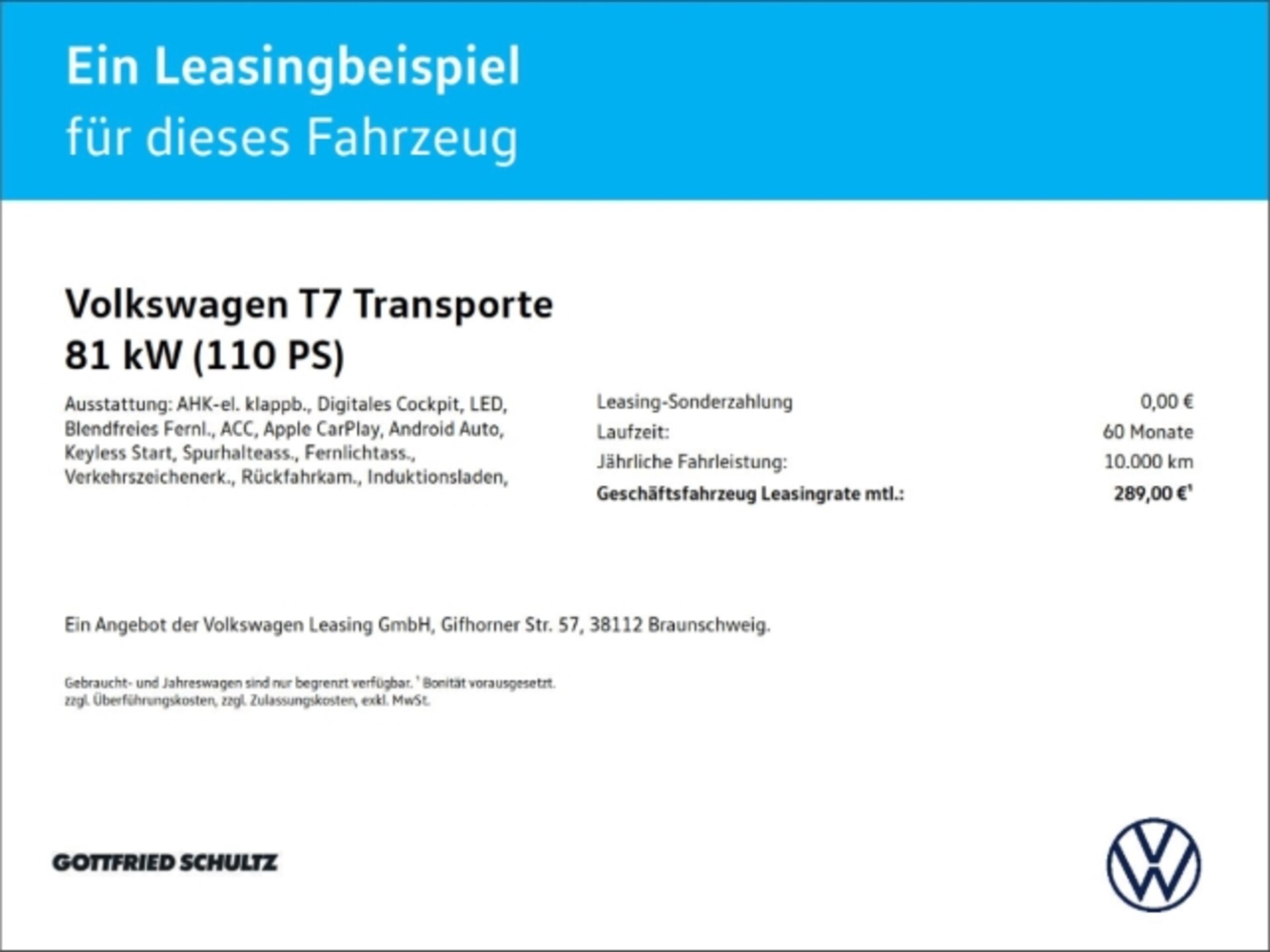 Volkswagen Transporter Kasten kurzer Radstand