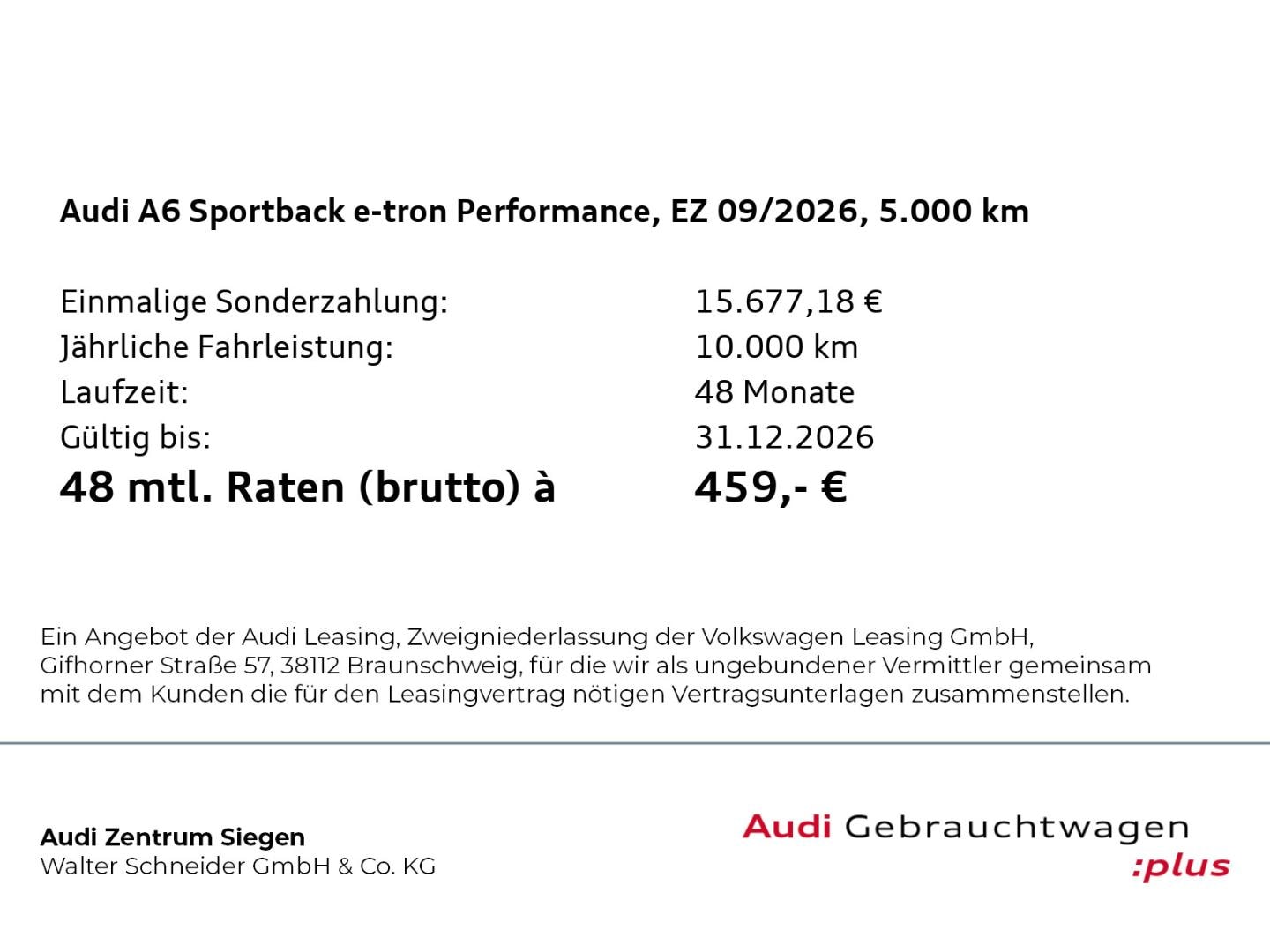 Bild über Audi A6 Sportback e-tron S line business e-tron performance 270 kW - für weitere Informationen kontaktieren Sie den Audi Partner