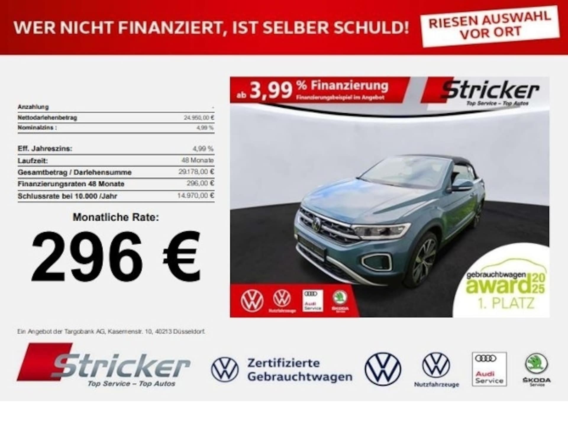 Volkswagen T-Roc Cabriolet 2023 — 1.5TSI DSG 296,-ohne Anzahlung Standh. Kamera