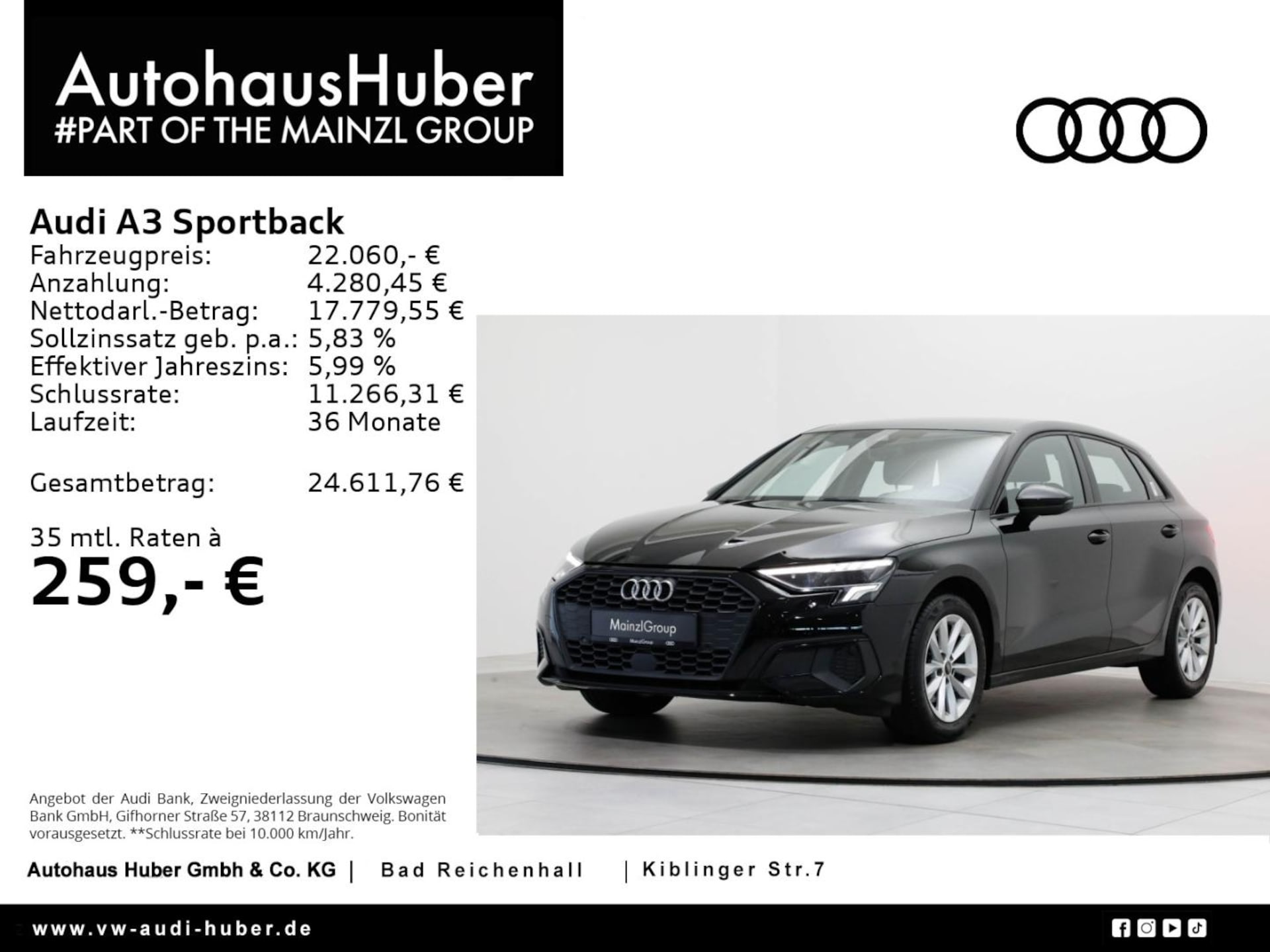 Audi A3 Sportback 2023 — 30 TFSI 81 kW (110 PS) Schaltgetriebe A3 Sportback 30 TFSI PDC AHK SHZ Virtual Navi