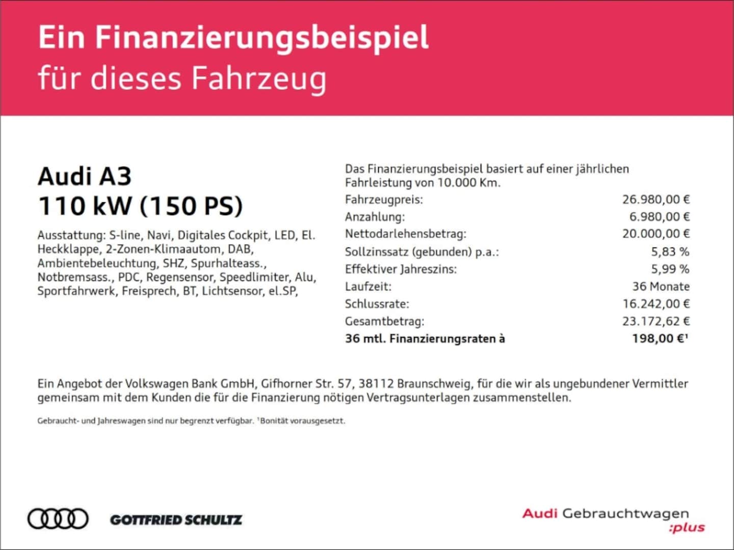 Bild über Audi A3 Limousine S line 35 TFSI S tronic - für weitere Informationen kontaktieren Sie den Audi Partner