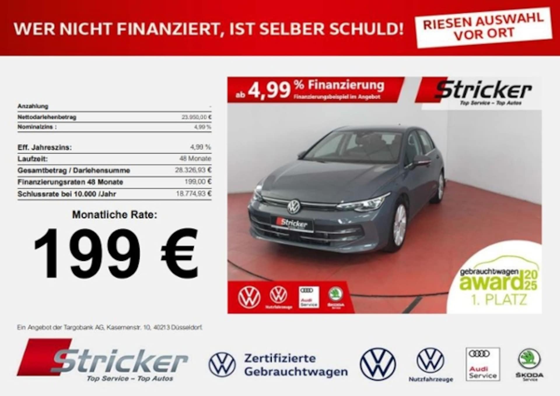 Volkswagen Golf 2025 — 2.0TDI DSG 199,-ohne Anzahlung ACC ergoActive