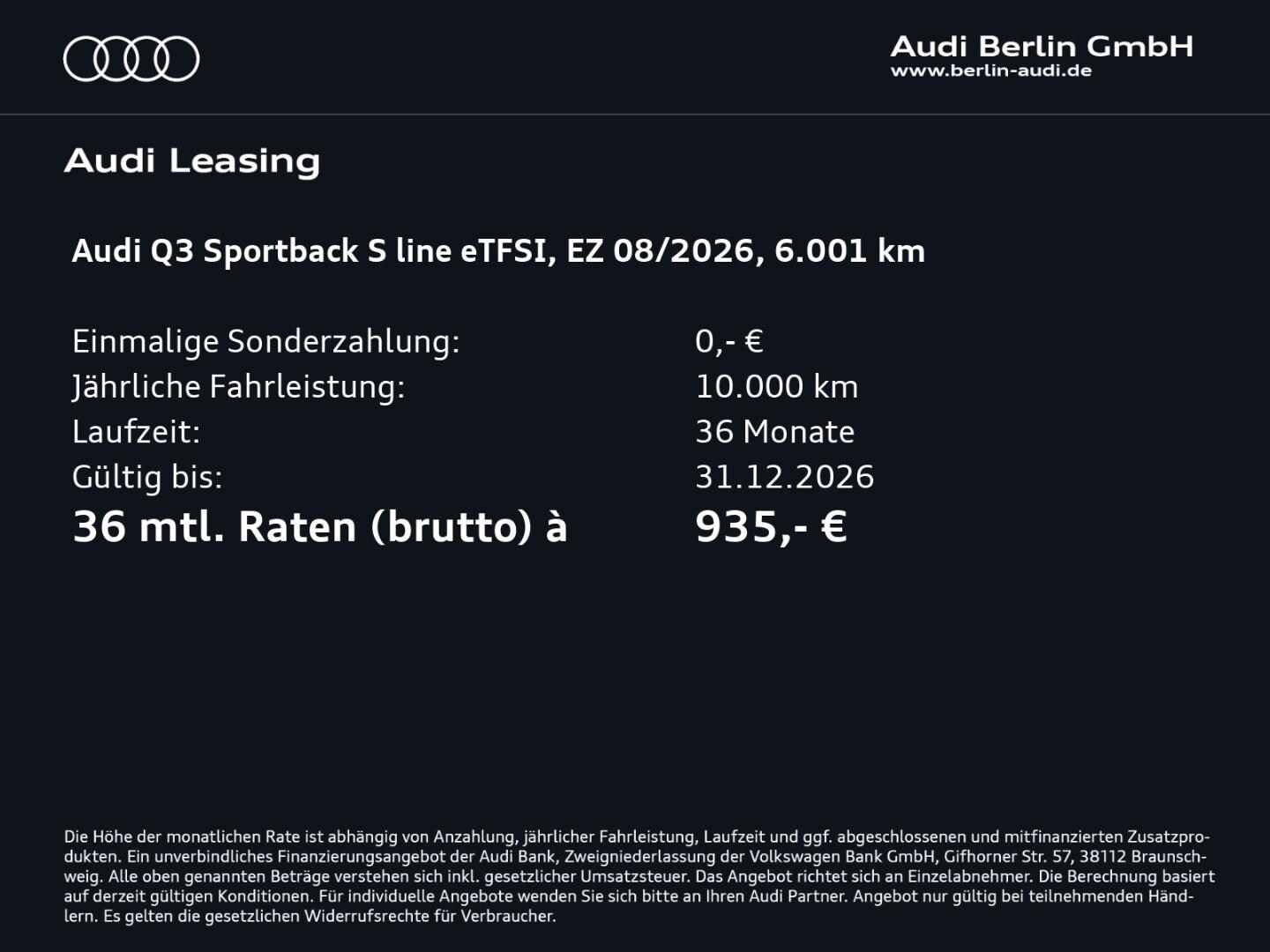 Bild über Audi Q3 Sportback e-hybrid e-hybrid 200 kW S tronic - für weitere Informationen kontaktieren Sie den Audi Partner