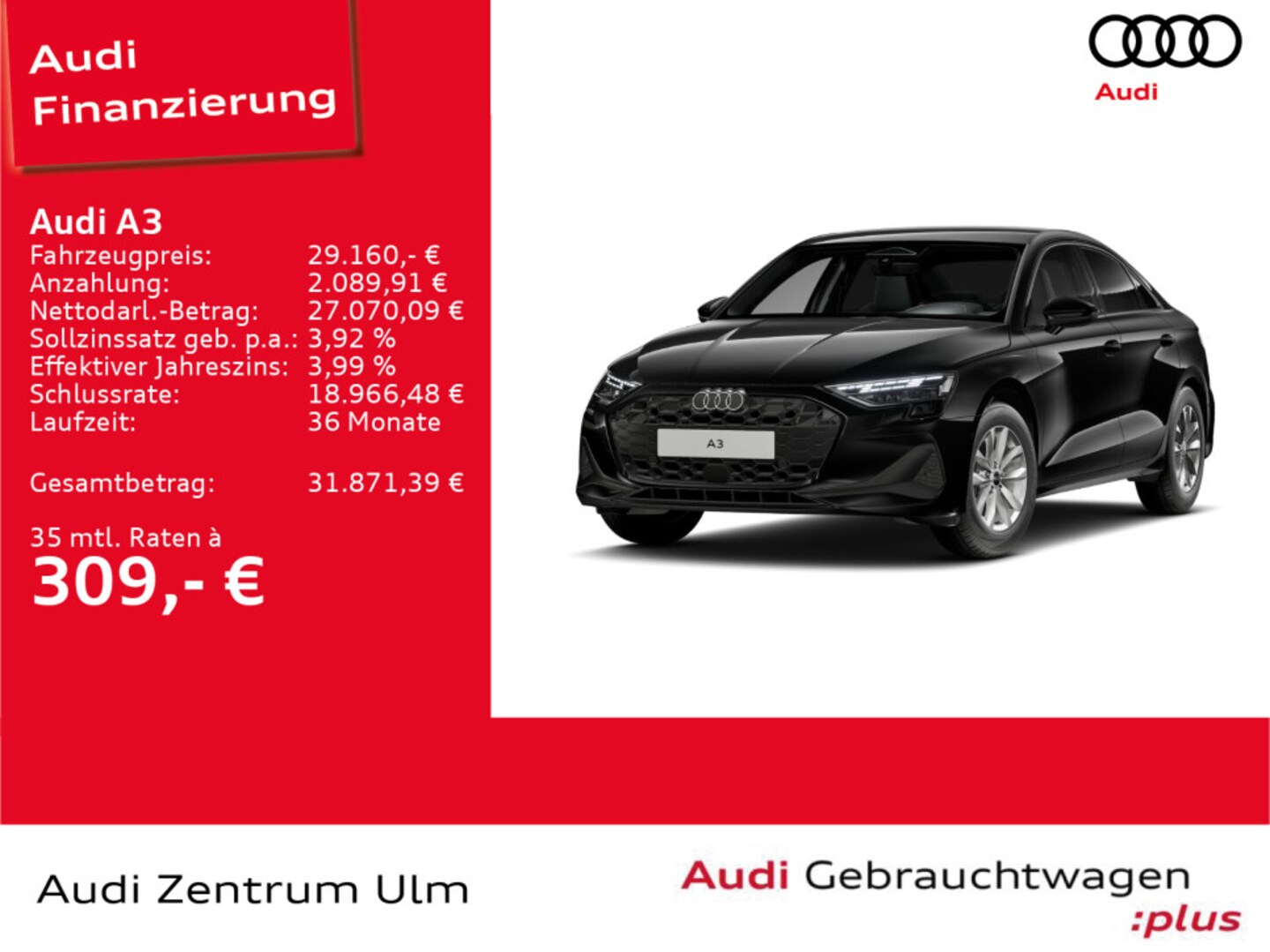 Bild über Audi A3 Limousine TFSI 85 kW S tronic - für weitere Informationen kontaktieren Sie den Audi Partner