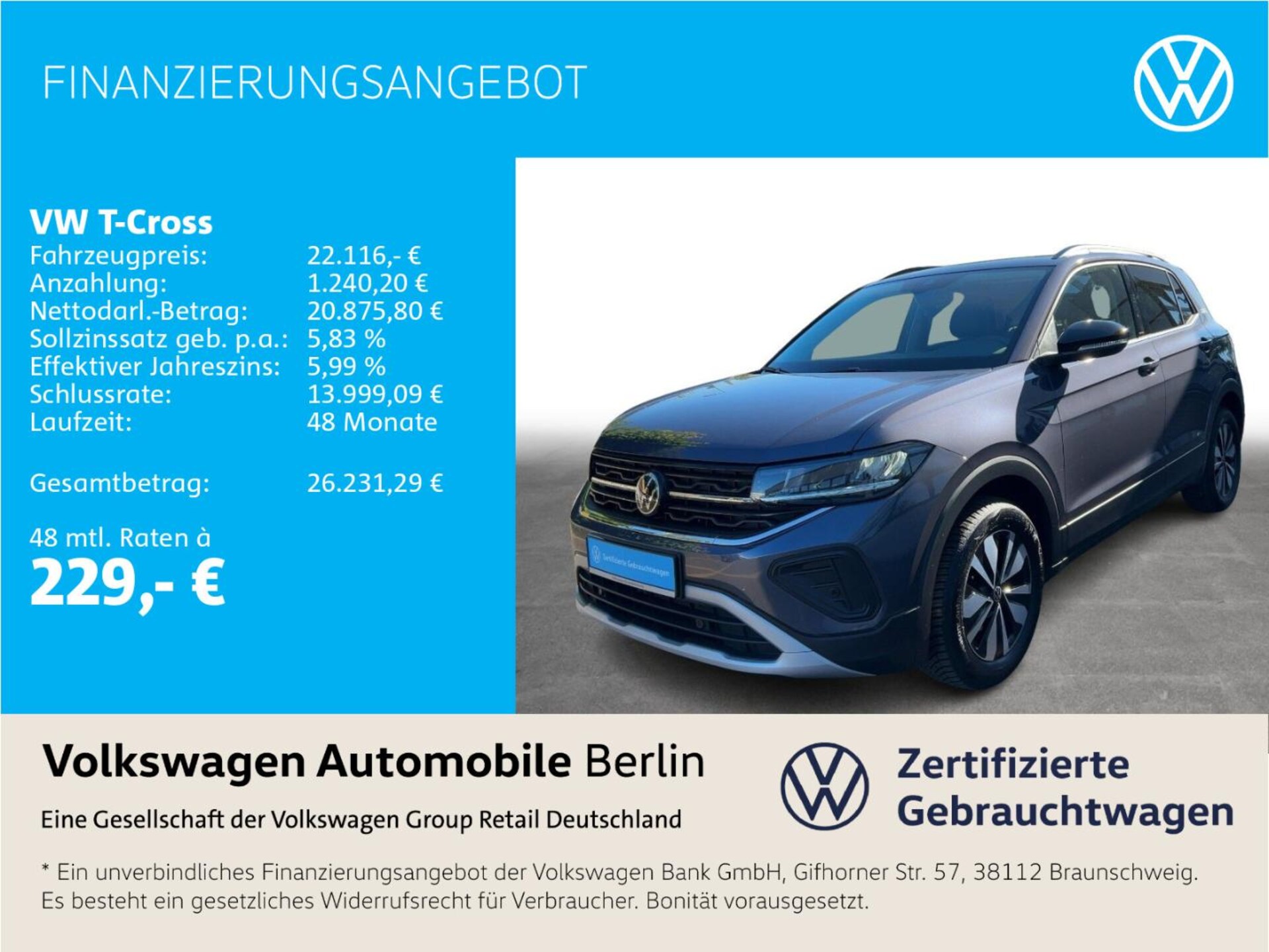 Volkswagen T-Cross 2026 — T-Cross 1.0 TSI DSG Goal LED SHZ ACC PDC