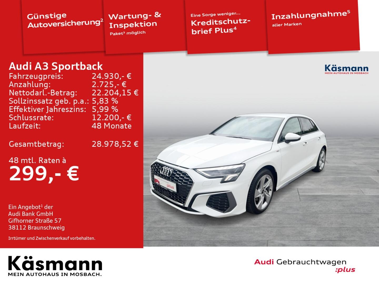 Bild über Audi A3 Sportback S line 30 TFSI Schaltgetriebe - für weitere Informationen kontaktieren Sie den Audi Partner