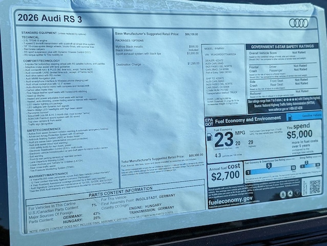 2026 Audi RS3 Sedan