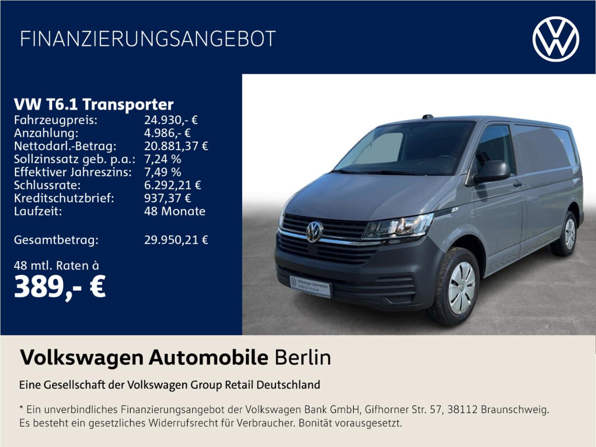 Volkswagen T6.1 Transporter Kasten kurzer Radstand EcoProfi