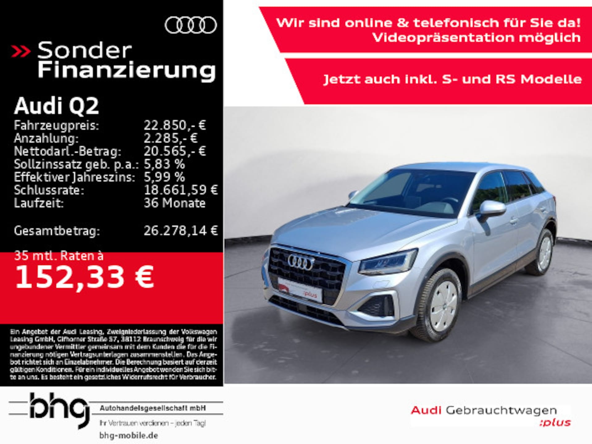 Audi Q2 2026 — advanced 30 TFSI 85 kW (116 PS) Schaltgetriebe Q2 advanced 30 TSFI *AHK *Klima Komfort