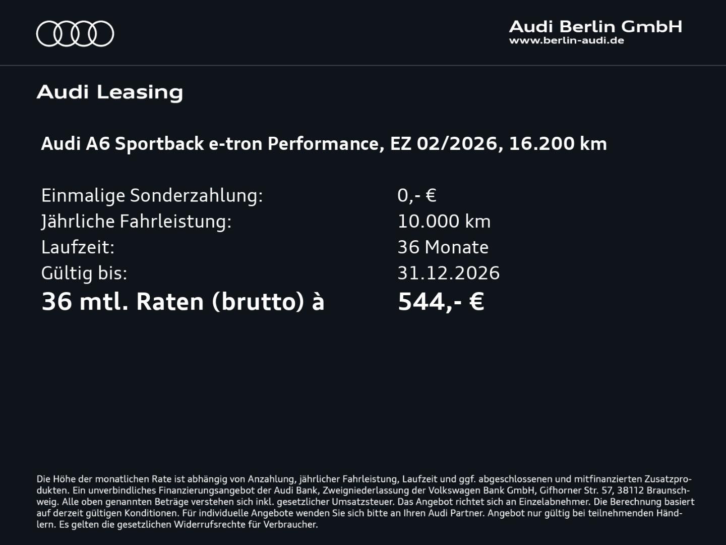 Bild über Audi A6 Sportback e-tron e-tron performance - für weitere Informationen kontaktieren Sie den Audi Partner