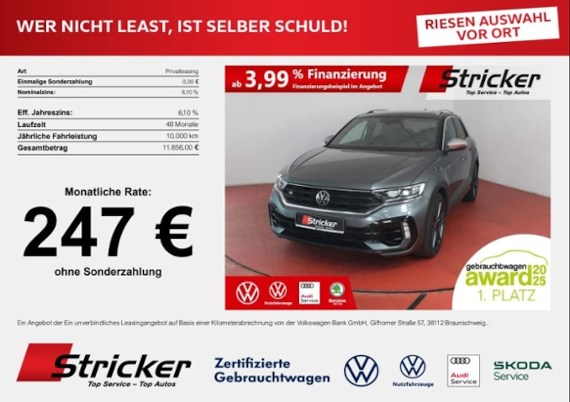 Volkswagen T-Roc — Volkswagen T-Roc 2.0TSI 247,-ohne Anzahlung Navi AHK Pano Beats Leder