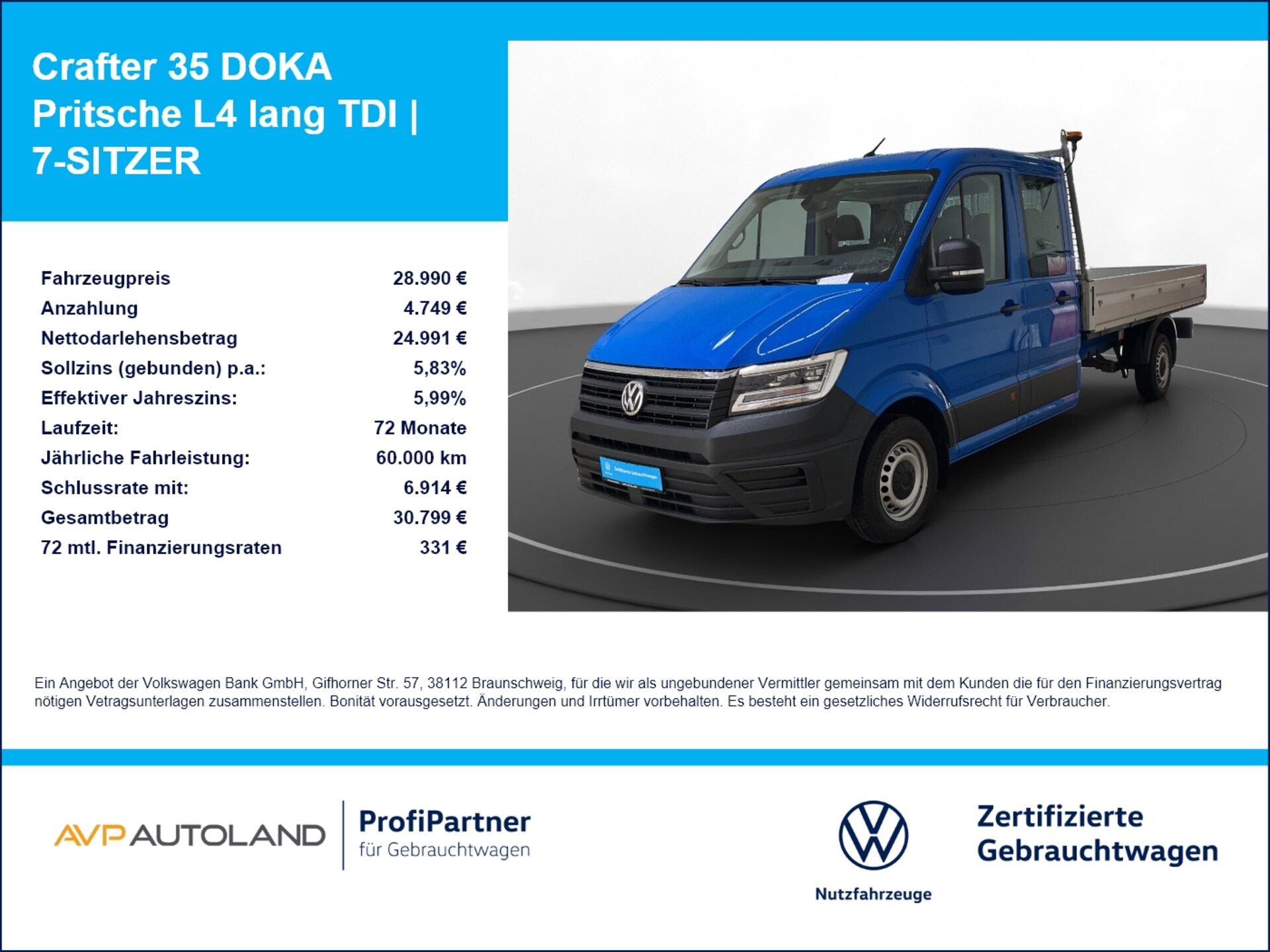 Volkswagen Crafter Doppelkabine langer Radstand