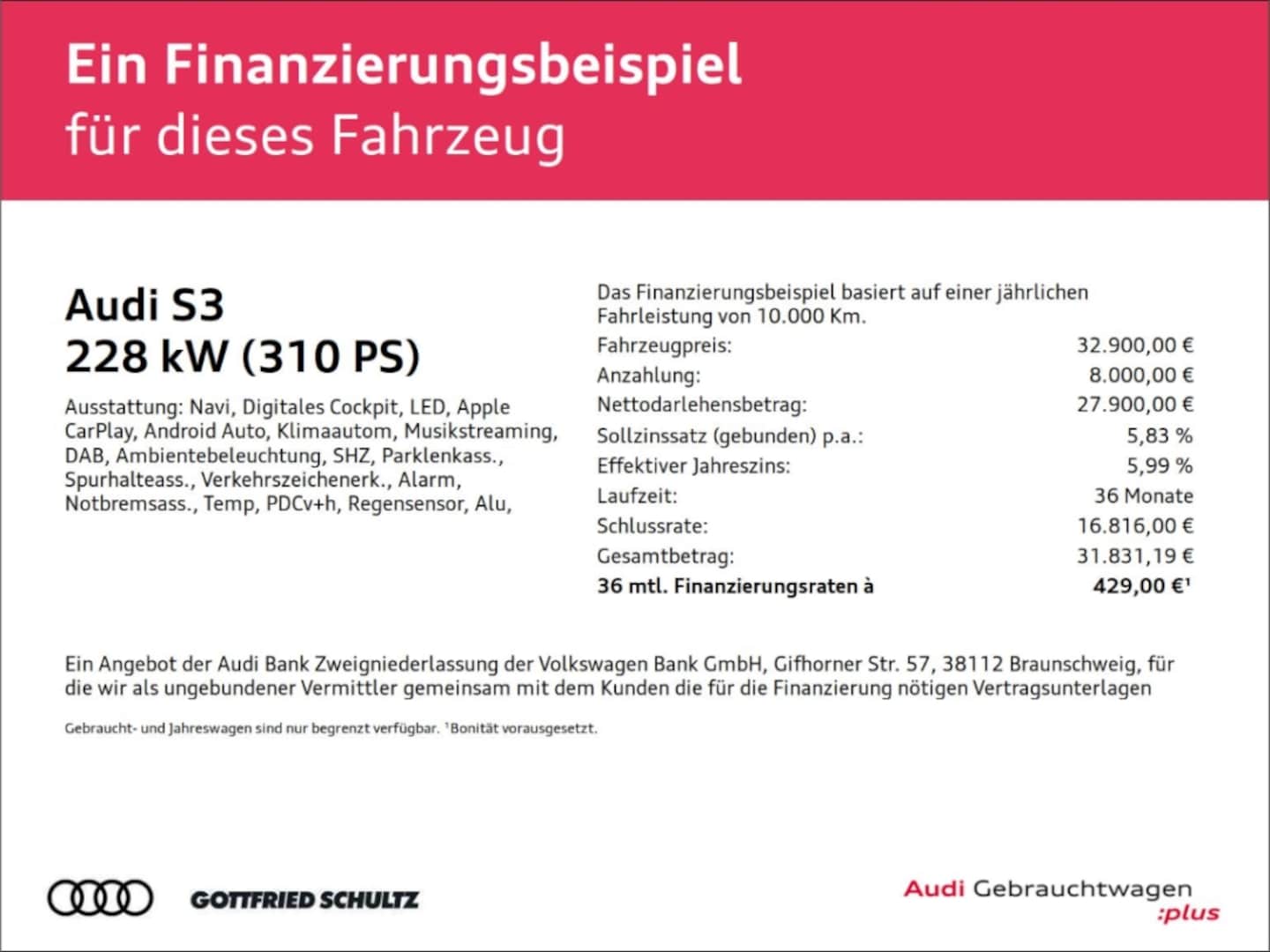 Bild über Audi S3 Sportback TFSI quattro S tronic - für weitere Informationen kontaktieren Sie den Audi Partner