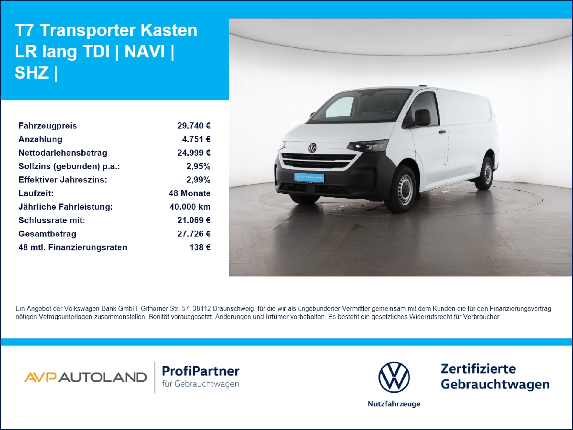 Volkswagen Transporter Kasten langer Radstand