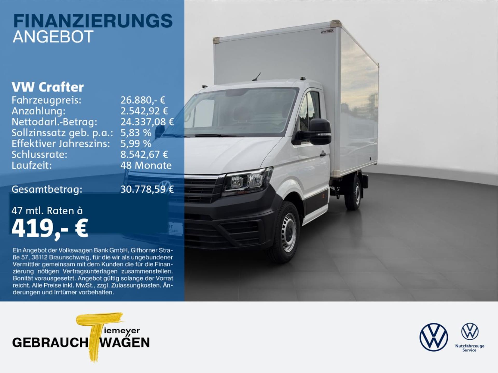 Volkswagen Crafter Einzelkabine mittlerer Radstand