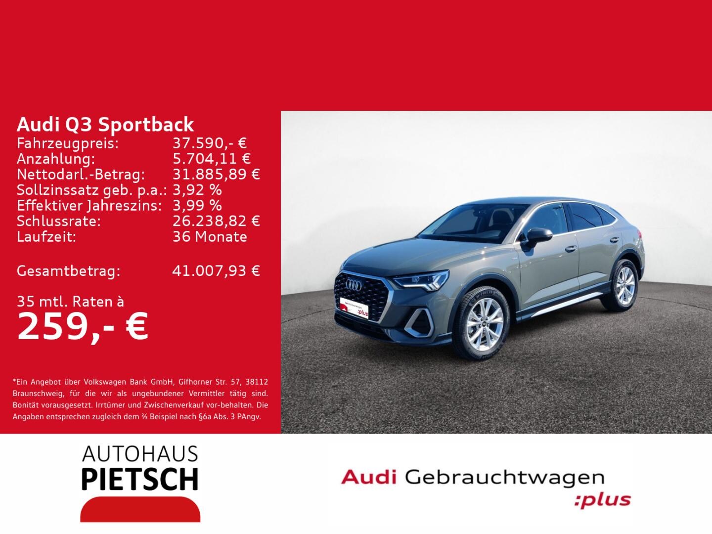 Bild über Audi Q3 Sportback S line 35 TFSI S tronic - für weitere Informationen kontaktieren Sie den Audi Partner
