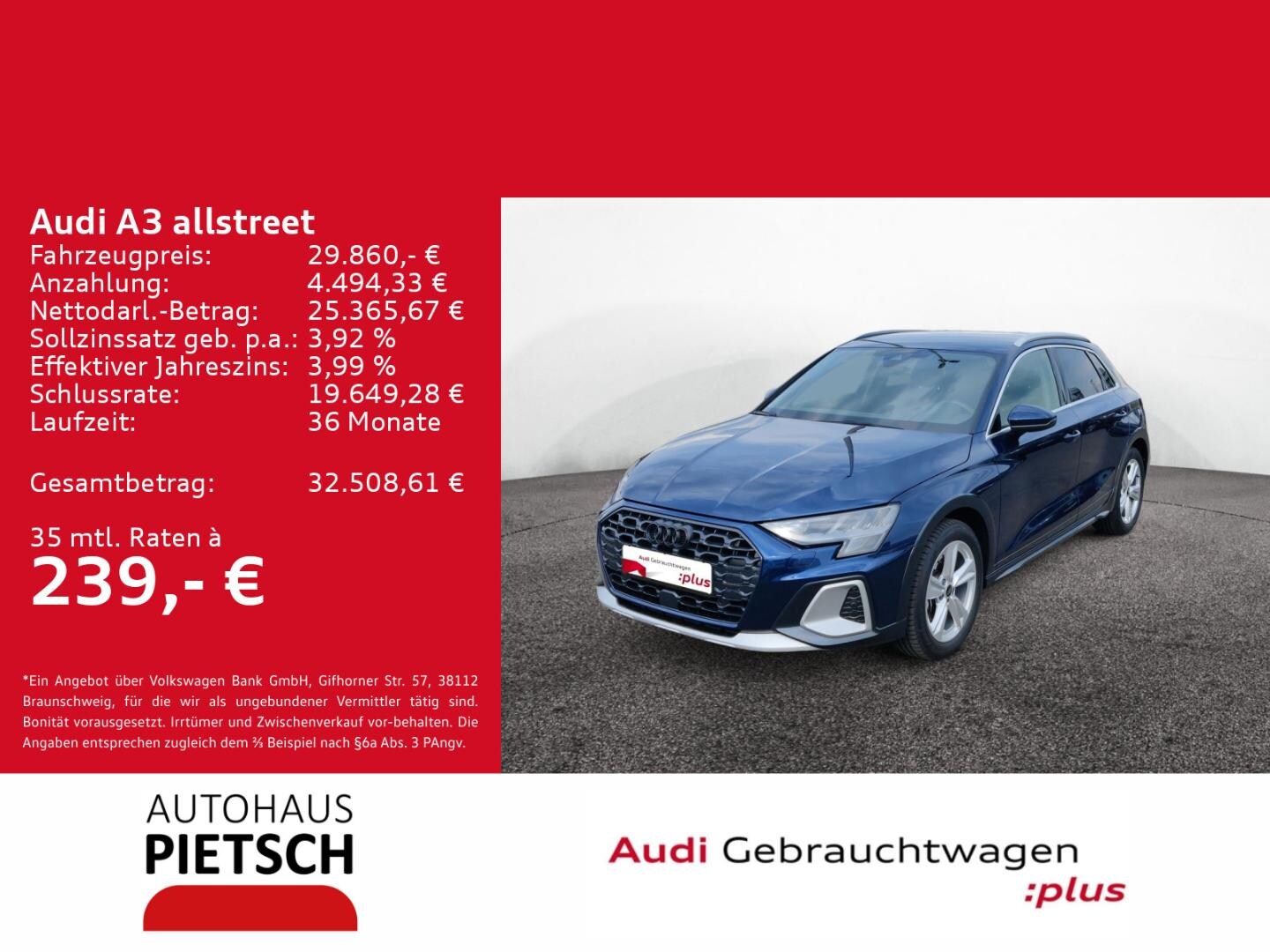 Bild über Audi A3 allstreet 35 TFSI S tronic - für weitere Informationen kontaktieren Sie den Audi Partner