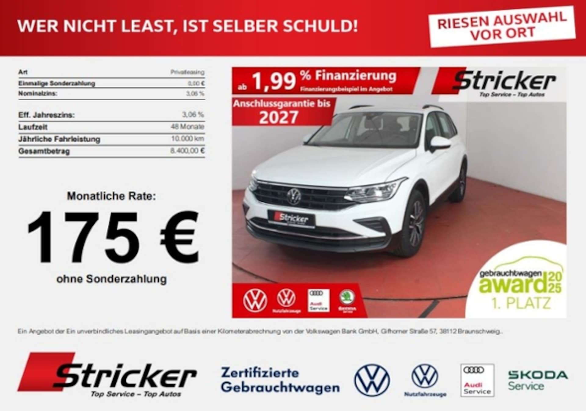 Volkswagen Tiguan 2023 — 2.0TDI DSG 175,-ohne Anzahlung Navi AHK Kamera