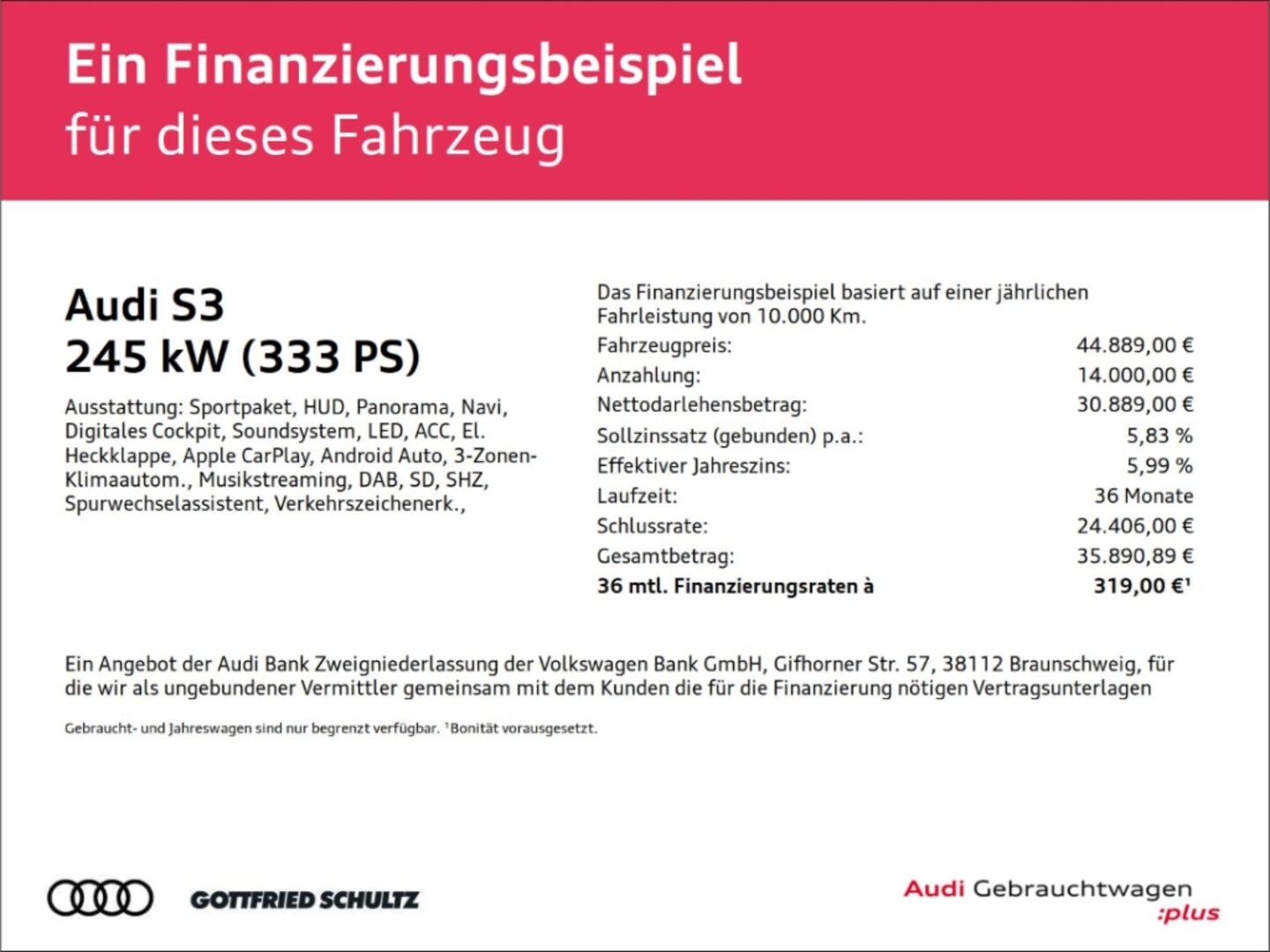 Bild über Audi S3 Sportback TFSI quattro S tronic - für weitere Informationen kontaktieren Sie den Audi Partner