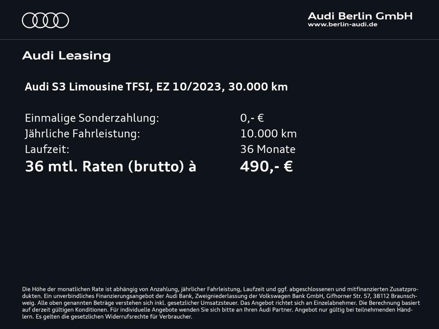 Bild über Audi S3 Limousine TFSI quattro S tronic - für weitere Informationen kontaktieren Sie den Audi Partner