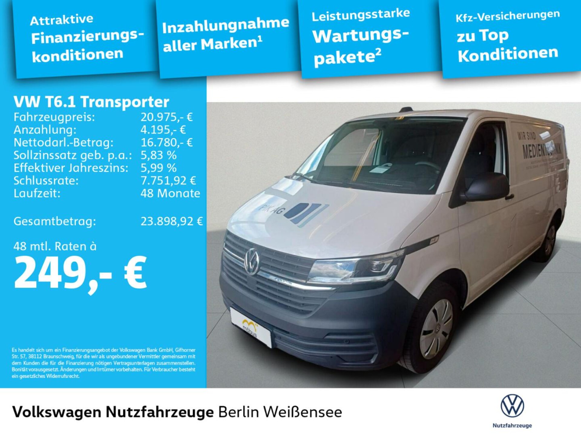 Volkswagen T6.1 Transporter Kasten kurzer Radstand