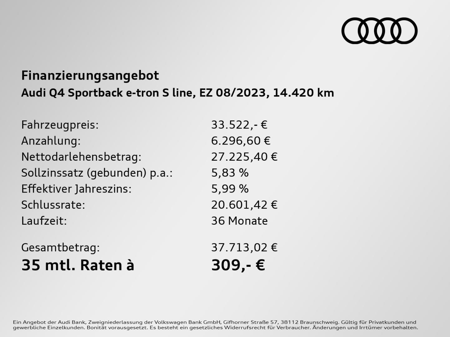 Bild über Audi Q4 Sportback e-tron 35 e-tron - für weitere Informationen kontaktieren Sie den Audi Partner