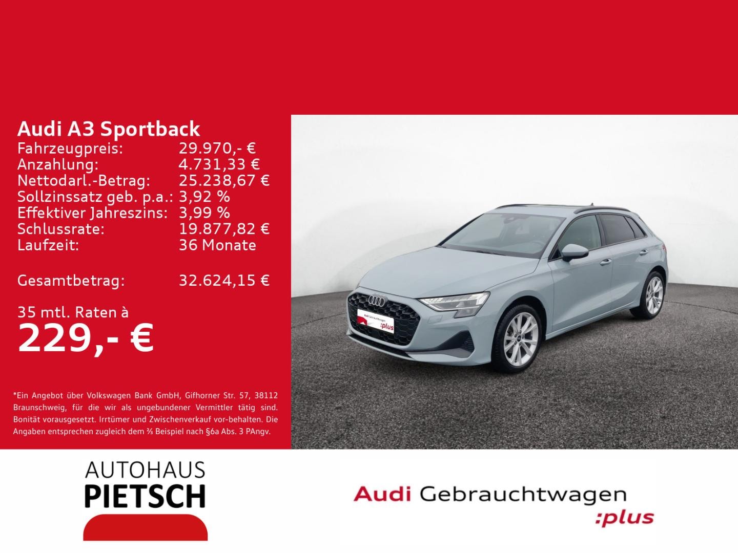 Bild über Audi A3 Sportback 30 TFSI S tronic - für weitere Informationen kontaktieren Sie den Audi Partner