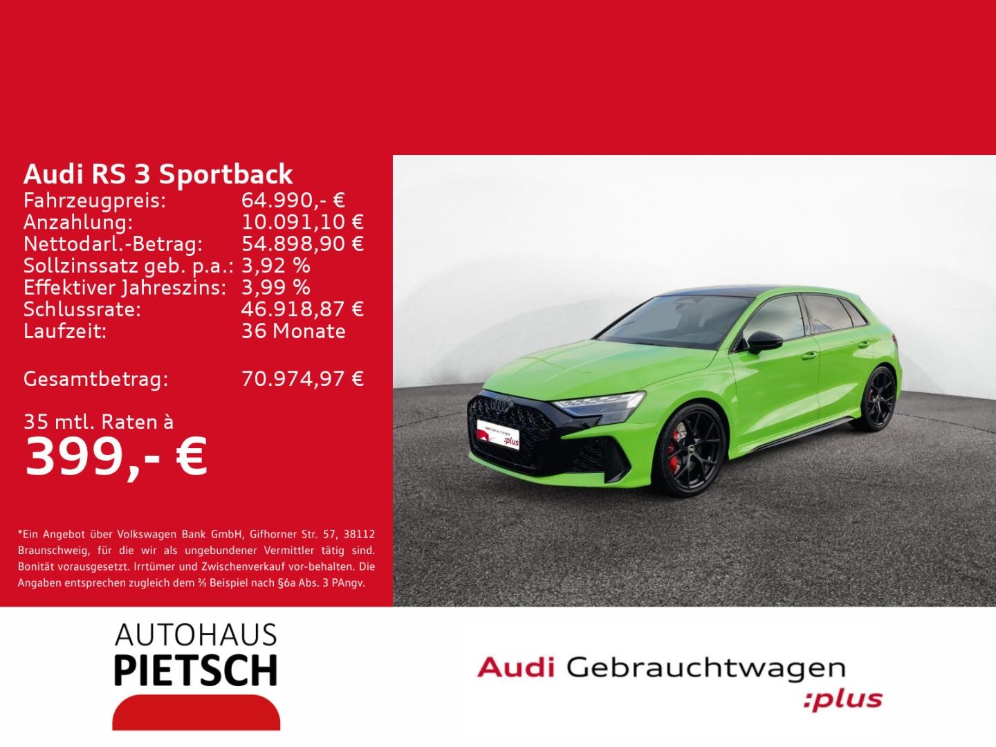 Bild über Audi RS 3 Sportback TFSI quattro 294 kW S tronic - für weitere Informationen kontaktieren Sie den Audi Partner