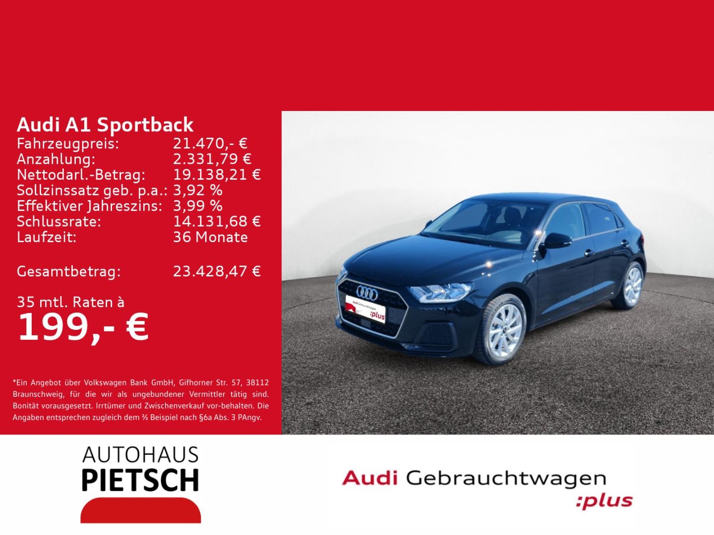 Bild über Audi A1 Sportback advanced 30 TFSI Schaltgetriebe - für weitere Informationen kontaktieren Sie den Audi Partner