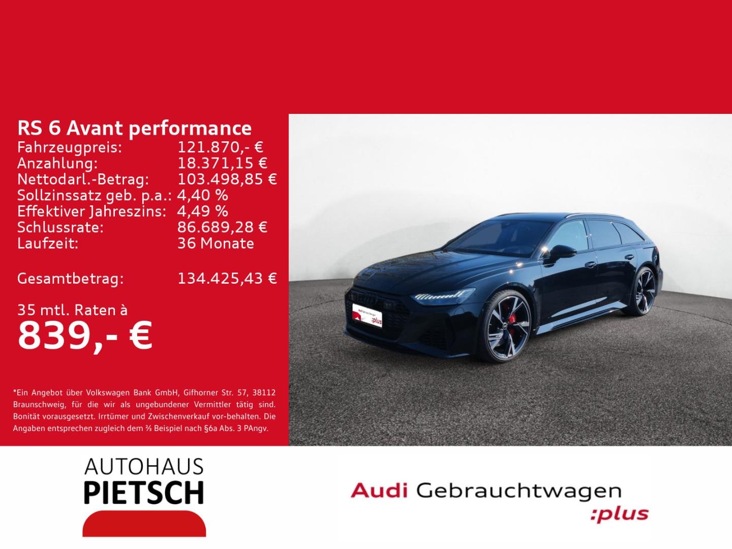 Bild über Audi RS 6 Avant performance quattro tiptronic - für weitere Informationen kontaktieren Sie den Audi Partner