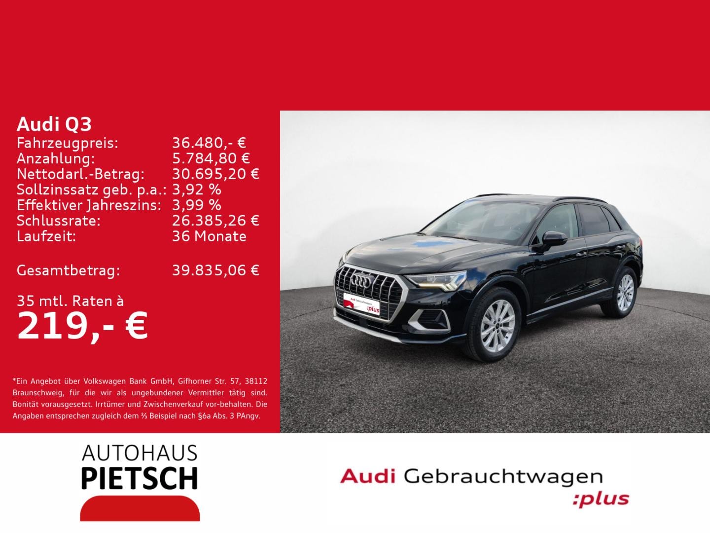 Bild über Audi Q3 TFSI 110 kW S tronic - für weitere Informationen kontaktieren Sie den Audi Partner