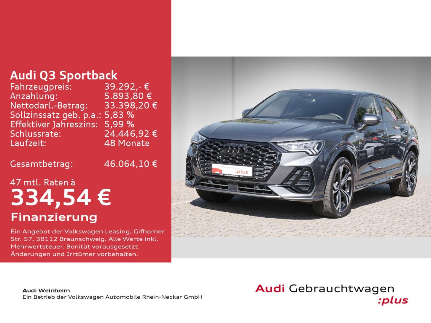 Bild über Audi Q3 Sportback S line 45 TFSI quattro S tronic - für weitere Informationen kontaktieren Sie den Audi Partner