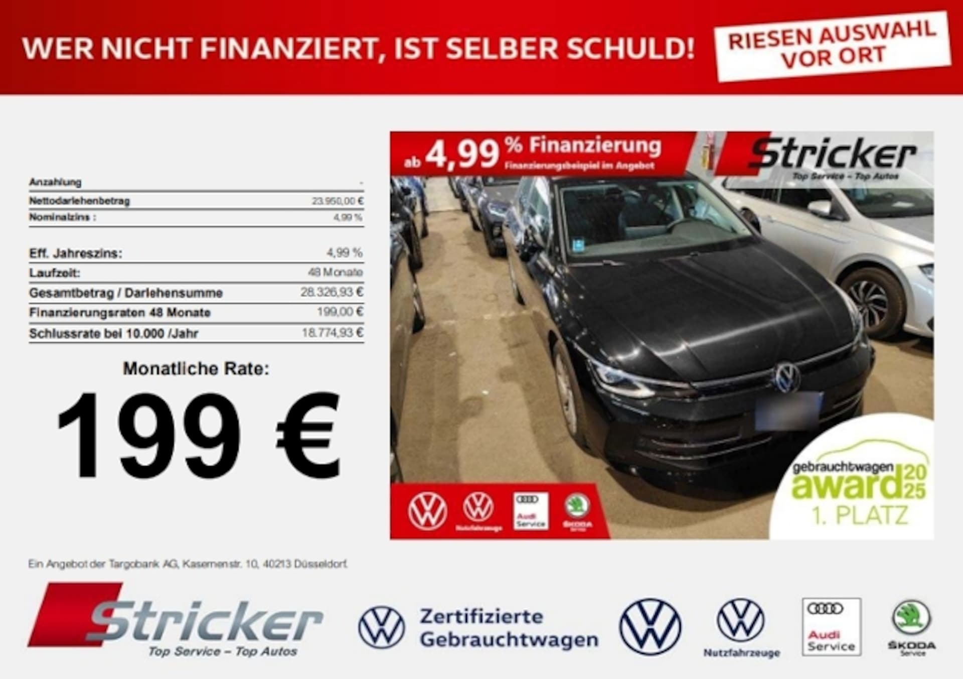 Volkswagen Golf 2025 — 2.0TDI DSG 199,-ohne Anzahlung ACC ergoActive