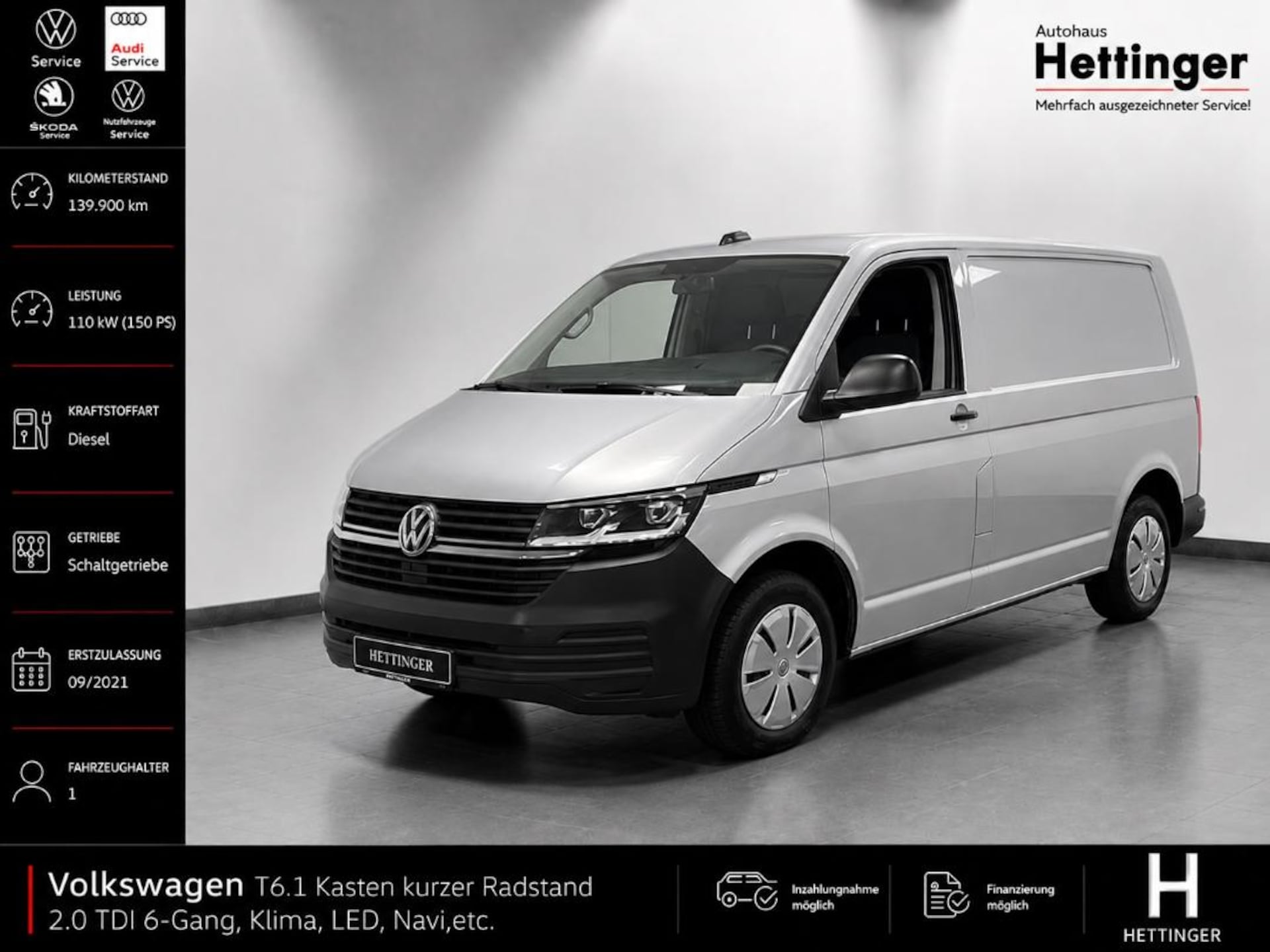 Volkswagen T6.1 Transporter Kasten kurzer Radstand