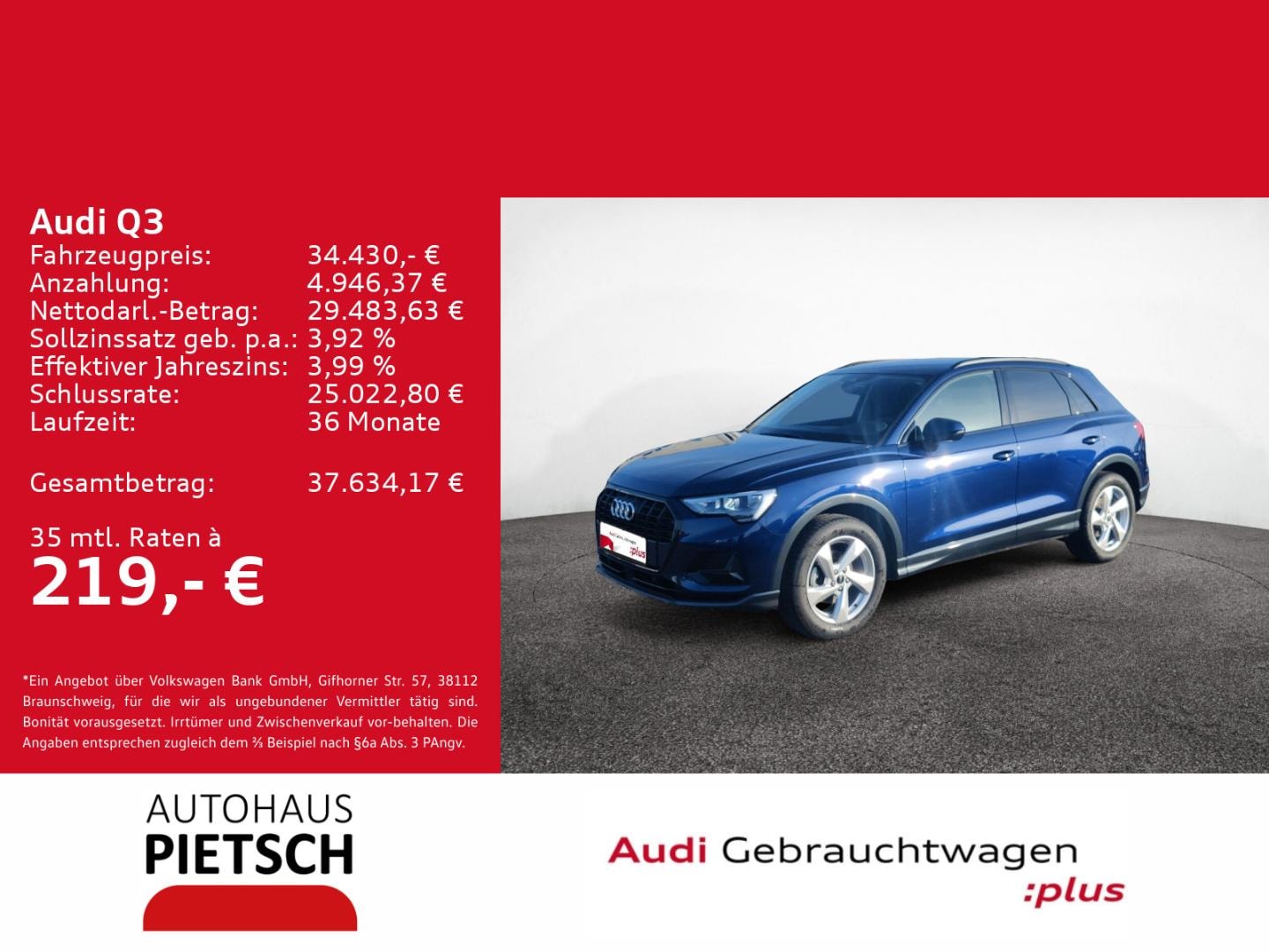 Bild über Audi Q3 advanced 35 TFSI S tronic - für weitere Informationen kontaktieren Sie den Audi Partner