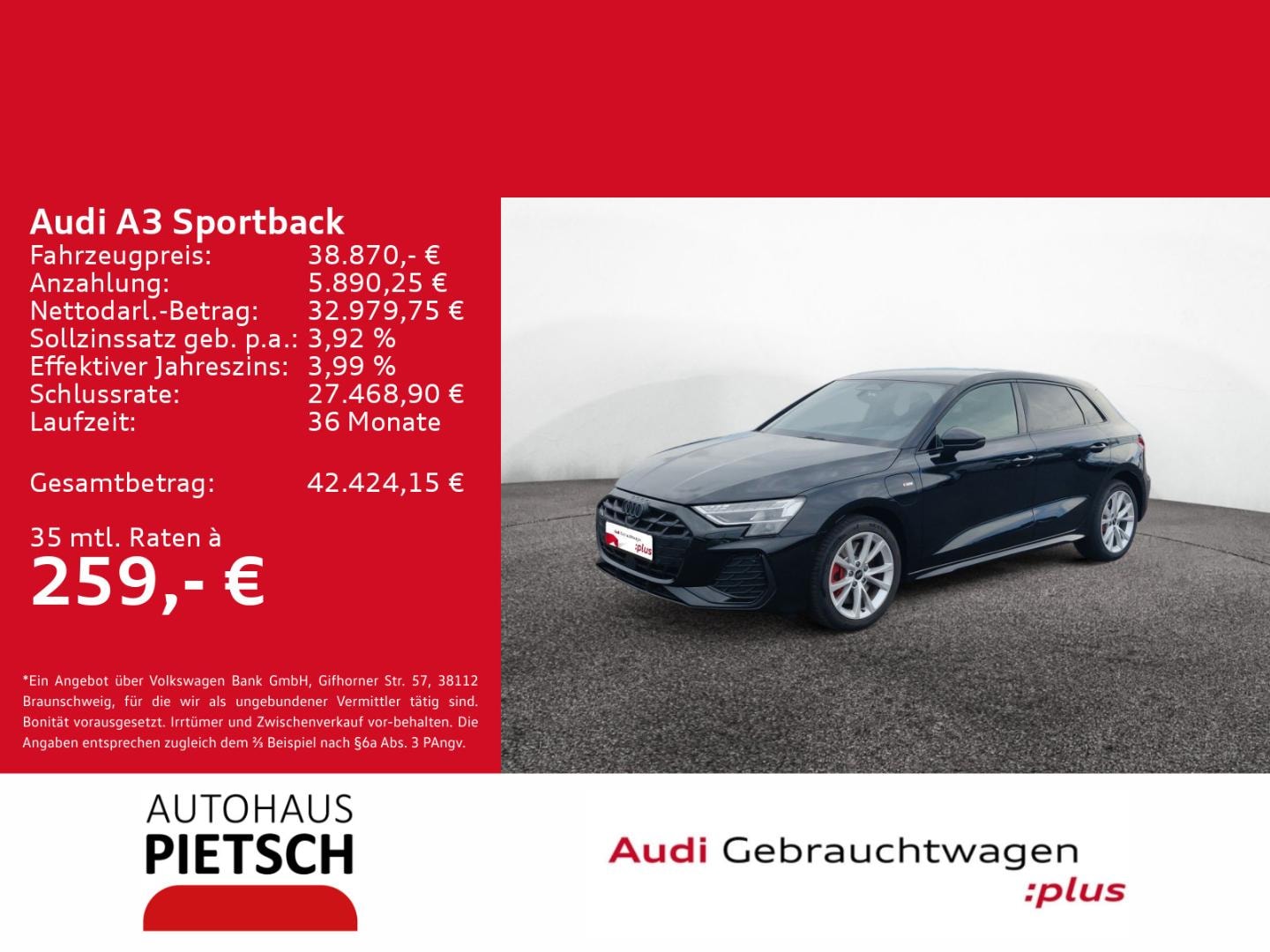 Bild über Audi A3 Sportback TFSI e TFSI e 200 kW S tronic - für weitere Informationen kontaktieren Sie den Audi Partner