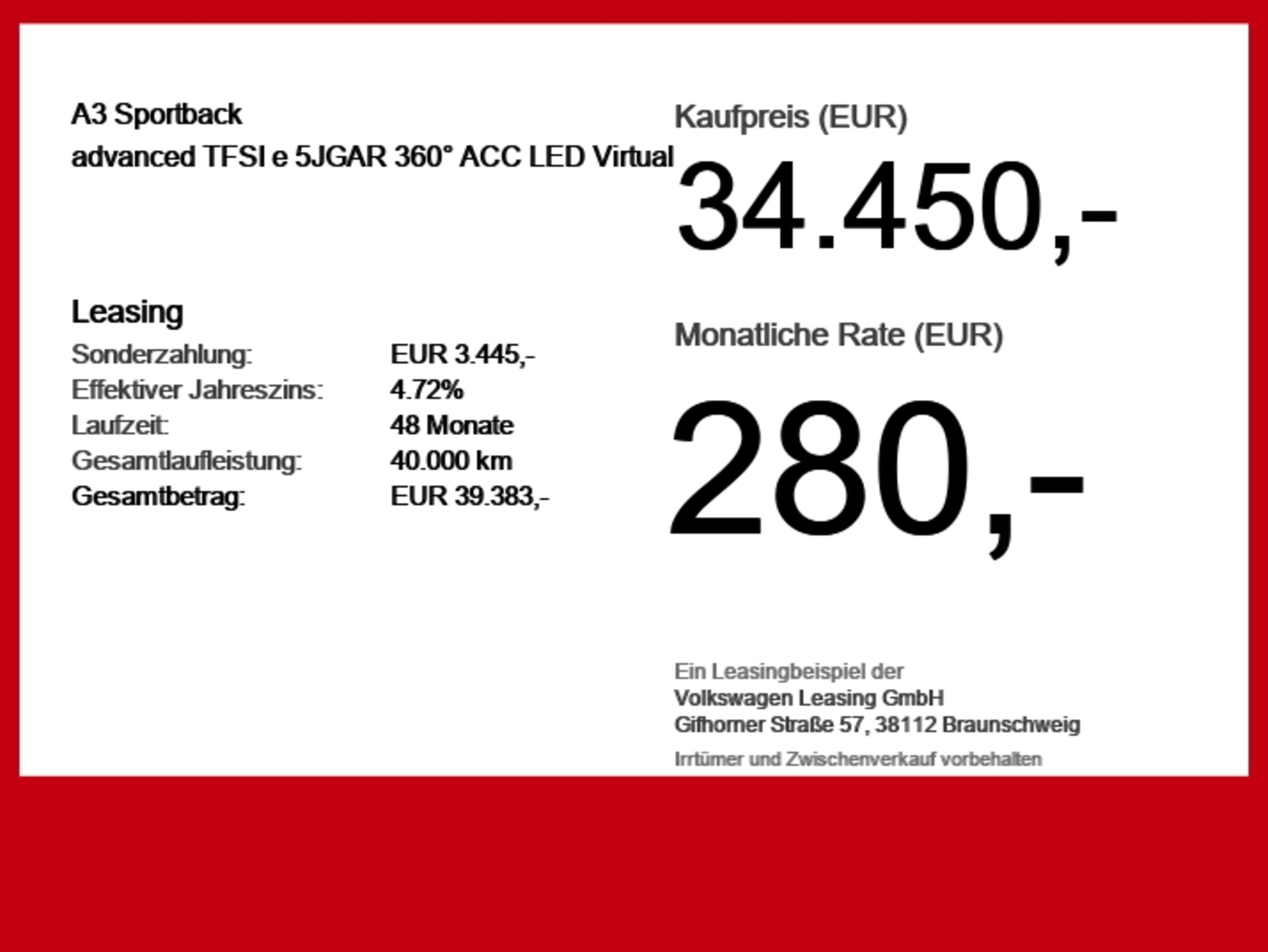 Audi A3 Sportback TFSI e Advanced