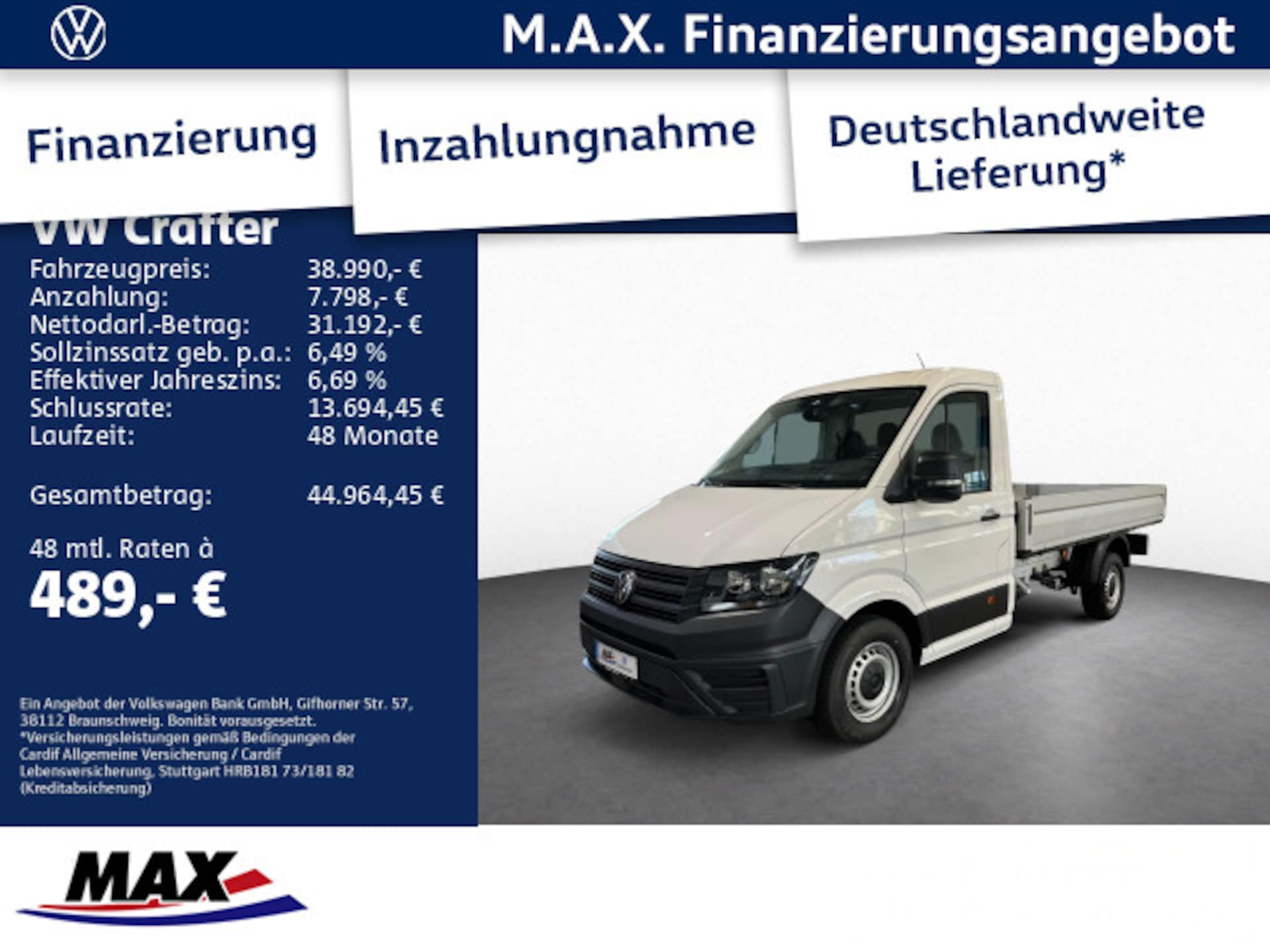 Volkswagen Crafter Einzelkabine mittlerer Radstand