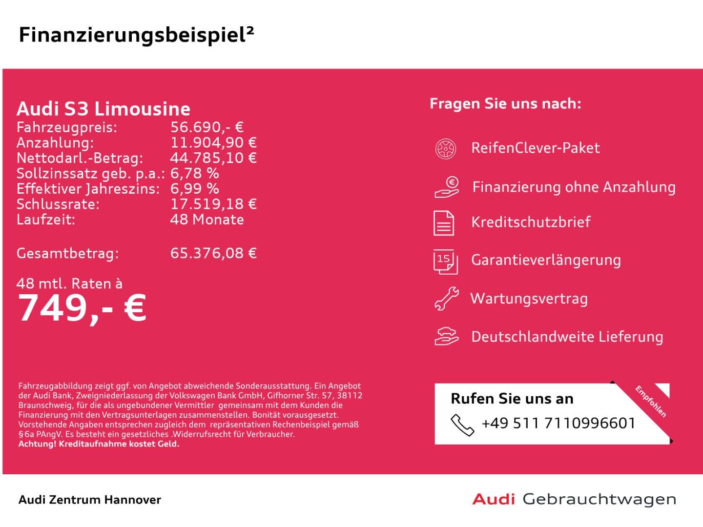 Bild über Audi S3 Limousine TFSI quattro S tronic - für weitere Informationen kontaktieren Sie den Audi Partner