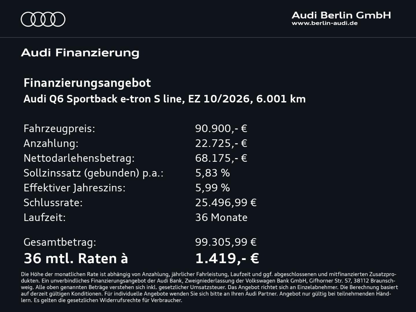 Bild über Audi Q6 Sportback e-tron S line business e-tron quattro 315 kW - für weitere Informationen kontaktieren Sie den Audi Partner