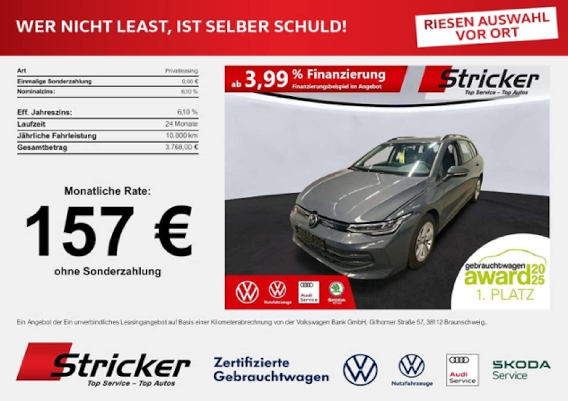 Volkswagen Golf Variant 2025 — 1.5eTSI DSG 157,-ohne Anzahlung Navi AHK