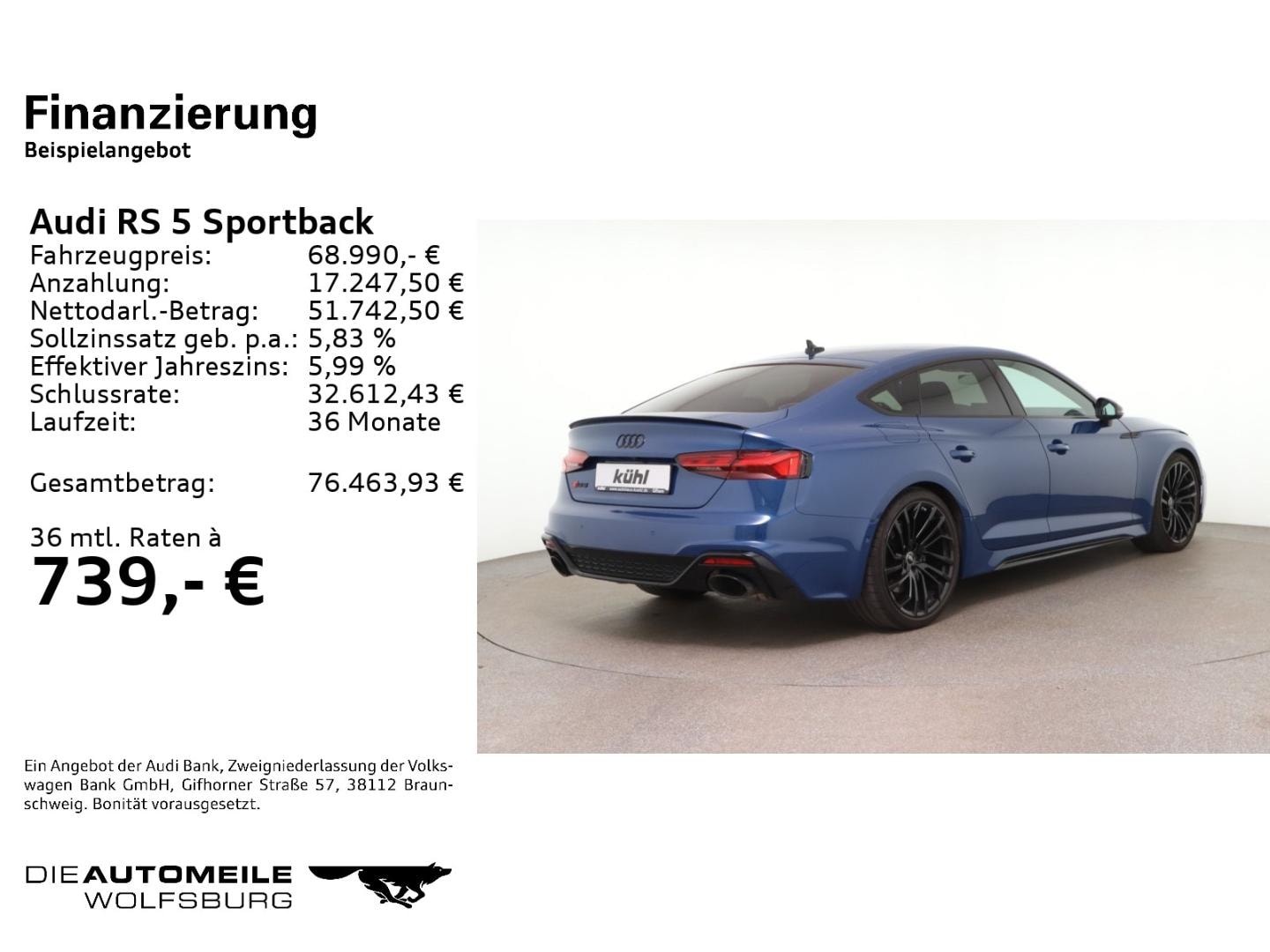 Bild über Audi RS 5 Sportback TFSI quattro tiptronic - für weitere Informationen kontaktieren Sie den Audi Partner