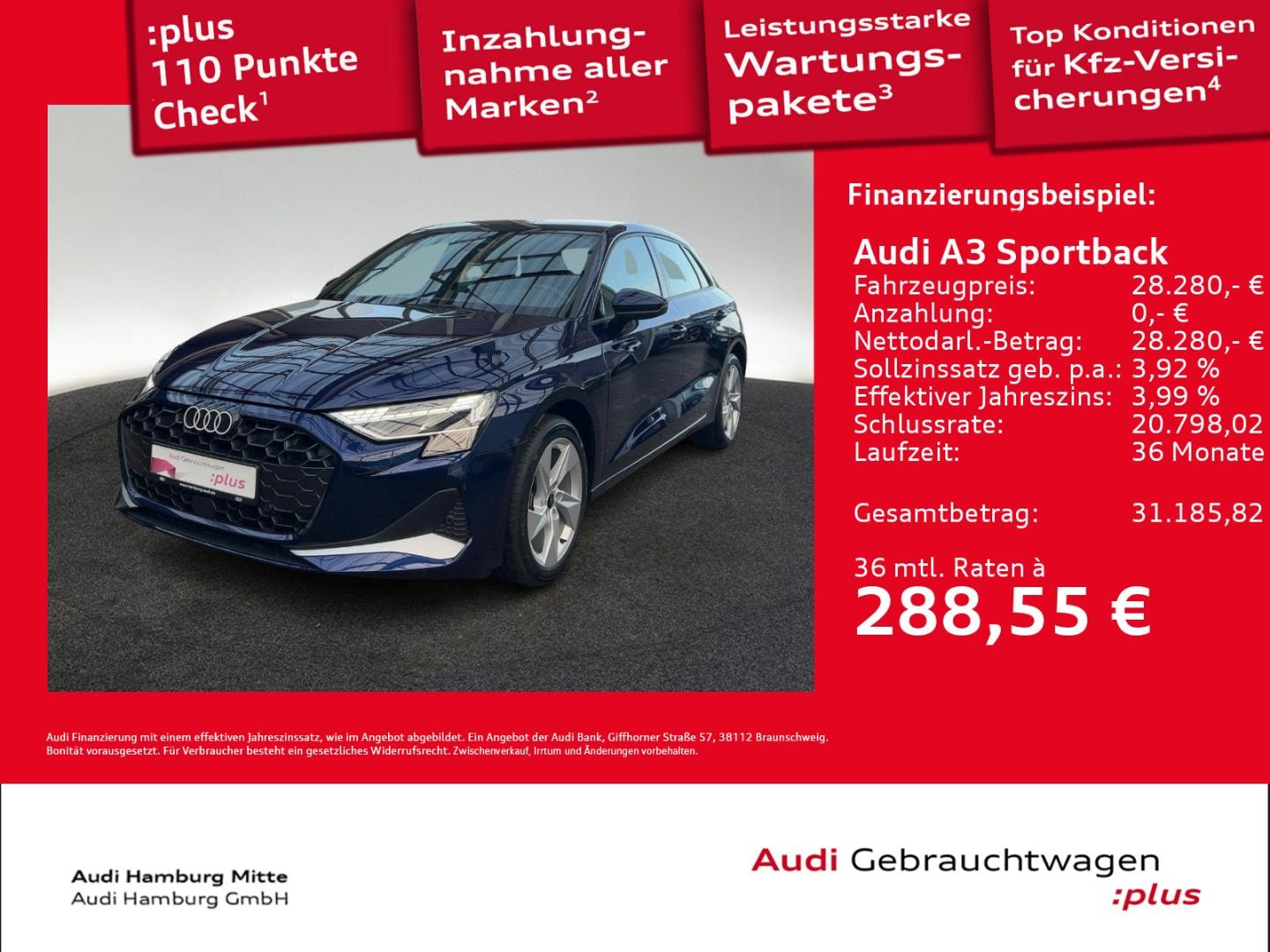 Bild über Audi A3 Sportback TFSI 110 kW S tronic - für weitere Informationen kontaktieren Sie den Audi Partner