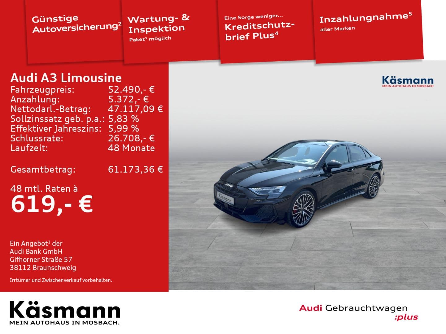 Bild über Audi A3 Limousine TFSI quattro 150 kW S tronic - für weitere Informationen kontaktieren Sie den Audi Partner